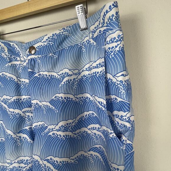 Retromarine New York Men's Board Shorts Size 36 Blue Wave Print, Mesh Lined, Zip - Picture 4 of 9